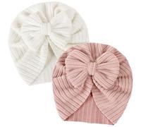 LECTNORE Bonnets Turbans pour bébé avec nœud, Bonnets Doux et Extensibles pour Nouveau-nés et Tout-Petits, Lot de 2