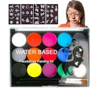 Lectorias peinture corporelle, 15 Couleurs Kit peinture visage, Avec 2 Pinceaux, 40 Pochoir, Lavable, Maquillage Enfants Carnaval/Halloween/Noël/Cosplay/Fête D'anniversaire/Soirées à Thème
