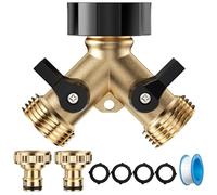 Lectorias Robinet Double Sortie, Répartiteur d'Eau, Robinet Double Sortie Machine avec Interrupteur de Commande, Double Sortie Tuyau Arrosage, Distributeur en y à 2 Voies Robinet pour Jardin(Jaune)