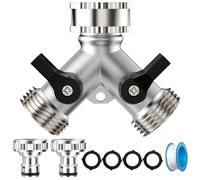 Lectorias Robinet Double Sortie, Répartiteur d'eau, Robinet Double Sortie Machine avec Interrupteur de Commande, Double Sortie Tuyau Arrosage, Distributeur en y à 2 Voies Robinet pour Jardin(Argent)