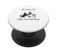 Lecture de livres, chats et café Kitty Ironic PopSockets PopGrip Interchangeable