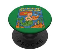 Lecture de Mermaid Lost in The Tide of a Good Book Ocean PopSockets PopGrip Adhésif