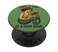Lecture de Mermaid Lost in The Tide of a Good Book Ocean PopSockets PopGrip Adhésif