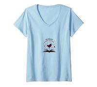 Lecture Entre Le Livre de vin et l'art du vin T-Shirt avec Col en V, Femme, Bleu Céleste, XL