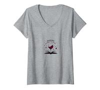 Lecture Entre Le Livre de vin et l'art du vin T-Shirt avec Col en V, Femme, Gris Chiné, S