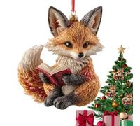 Lecture Ornements Raton Laveur Foxs | Animaux forêts Suspendus Ornements Noel | Livres Lecture Acrylique 2D Figurines animau Raton Laveur | Pendentifs Animaux Renards Faits décorations d'arbre Noel