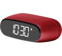 Lexon MINUT Mini Réveil Compact avec écran VA LCD Pure Black, Commande Tactile, Fonction Snooze et rétroéclairage, Batterie Rechargeable, Finition Aluminium - Rouge Sombre