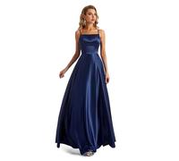 Lecureler Robe de bal à bretelles spaghetti en satin, bleu marine, 40