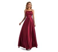 Lecureler Robe de bal à bretelles spaghetti en satin, bordeaux, 36