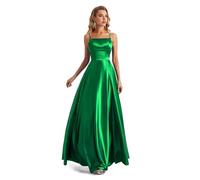 Lecureler Robe de bal à bretelles spaghetti en satin, vert émeraude, 36