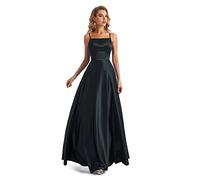 Lecureler Robe de bal en satin à bretelles spaghetti, Noir , 34