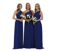 Lecureler Robe longue à une épaule pour demoiselle d'honneur et bal, bleu marine, 38