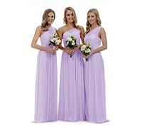 Lecureler Robe longue à une épaule pour demoiselle d'honneur et bal, lilas, 32