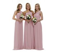 Lecureler Robe longue à une épaule pour demoiselle d'honneur et bal, rose poudré, 42