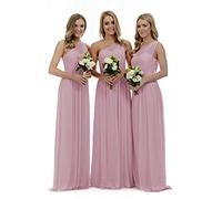 Lecureler Robe longue à une épaule pour demoiselle d'honneur et bal, rose poudré, 46