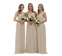 Lecureler Robe longue à une épaule pour mariée, Champagne, 38