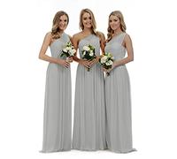 Lecureler Robe longue une épaule pour demoiselle d'honneur et bal, gris, 42