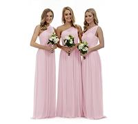 Lecureler Robe longue une épaule pour demoiselle d'honneur et bal, rose bébé, 32