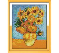 Leczany 11CT Kit Pré-imprimés de Broderie au Point de Croix Estampillé à Faire Soi-même, Gamme Complète de Kits de Démarrage Pour Débutants: Peinture de tournesol de Van Gogh 24 x 32 cm