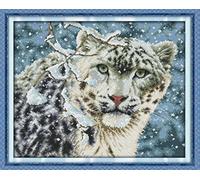 Leczany 14CT Kit de broderie estampillée au point de croix à faire soi-même : gamme complète de kits de démarrage pré-imprimés pour débutants - Léopard des neiges 46x38cm