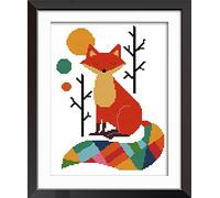 Leczany Kit de broderie estampillée au point de croix à faire soi-même : gamme complète de kits de démarrage pré-imprimés pour débutants - Le Renard des sept couleurs 28x38cm