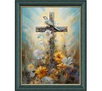 Leczany Kit de point de croix 11CT 3 brins - meme kit de démarrage de broderie pré - imprimée canevas kit complet adulte ou enfants pour les debutants - Oiseaux et croix 33x43cm