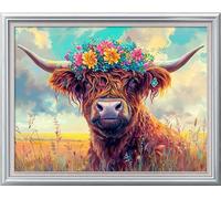 Leczany Kit de point de croix 11CT 3 brins - meme kit de démarrage de broderie pré - imprimée canevas kit complet adulte ou enfants pour les debutants - Vache et fleurs 45x34cm