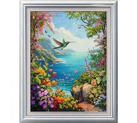 Leczany Kit de point de croix 11CT 3 brins - meme kit de démarrage de broderie pré - imprimée canevas kit complet adulte ou enfants pour les debutants - Colibris et fleurs en bord de mer 34x45cm