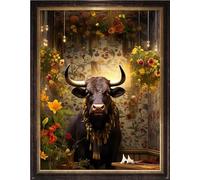 Leczany Kit de point de croix 11CT 3 brins - meme kit de démarrage de broderie pré - imprimée canevas kit complet adulte ou enfants pour les debutants - Cows and Flowers 33x43cm