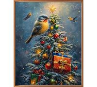 Leczany Kit de point de croix 11CT 3 brins - meme kit de démarrage de broderie pré - imprimée canevas kit complet adulte ou enfants pour les debutants - Oiseaux et arbres de Noël 34x43cm