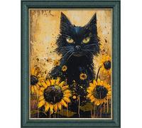 Leczany Kit de point de croix 11CT 3 brins - meme kit de démarrage de broderie pré - imprimée canevas kit complet adulte ou enfants pour les debutants - Chat noir et fleurs 33x44cm
