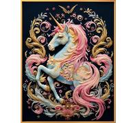 Leczany Kit de point de croix à faire soi - meme kit de démarrage de broderie pré - imprimée canevas kit complet adulte ou enfants pour les debutants - Licorne colorée 40x52cm