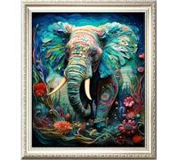 Leczany Kit de point de croix à faire soi - meme kit de démarrage de broderie pré - imprimée canevas kit complet adulte ou enfants pour les debutants - Éléphant coloré 45x54cm