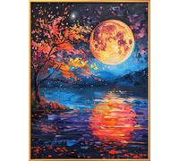 Leczany Kit de point de croix à faire soi - meme kit de démarrage de broderie pré - imprimée canevas kit complet adulte ou enfants pour les debutants - Moonlight Lake paysage 40x53cm