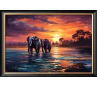 Leczany Kit de point de croix à faire soi - meme kit de démarrage de broderie pré - imprimée canevas kit complet adulte ou enfants pour les debutants - Deux éléphants 48x32cm