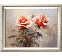 Leczany Kit de point de croix à faire soi - meme kit de démarrage de broderie pré - imprimée canevas kit complet adulte ou enfants pour les debutants - Les roses 46x33cm