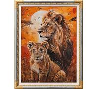 Leczany Kit de point de croix à faire soi - meme kit de démarrage de broderie pré - imprimée canevas kit complet adulte ou enfants pour les debutants - Le roi lion et l'adolescent 45x60cm