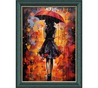 Leczany Kit de point de croix à faire soi - meme kit de démarrage de broderie pré - imprimée canevas kit complet adulte ou enfants pour les debutants - Beauté sous la pluie 33x46cm