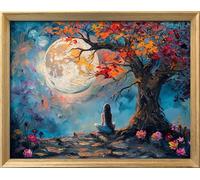 Leczany Kit de point de croix à faire soi - meme kit de démarrage de broderie pré - imprimée canevas kit complet adulte ou enfants pour les debutants - La fille sous l'arbre 52x40cm