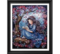 Leczany Kit de point de croix à faire soi - meme kit de démarrage de broderie pré - imprimée canevas kit complet adulte ou enfants pour les debutants - Une petite fille qui lit 34x42cm
