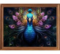 Leczany Kit de point de croix à faire soi - meme kit de démarrage de broderie pré - imprimée canevas kit complet adulte ou enfants pour les debutants - Paon déploie ses ailes 43x33cm