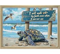 Leczany Kit de point de croix à faire soi - meme kit de démarrage de broderie pré - imprimée canevas kit complet adulte ou enfants pour les debutants - La tortue marche 57x40cm