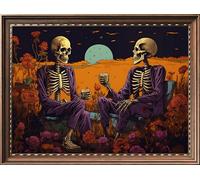 Leczany Kit de point de croix à faire soi - meme kit de démarrage de broderie pré - imprimée canevas kit complet adulte ou enfants pour les debutants - Deux crânes à boire 45x33cm