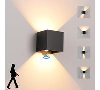 LED 12W Applique Murale intérieur/Extérieur avec Détecteur de Mouvement,3000K blanc chaud Moderne Luminaire Murale,Éclairage Mural Etanche IP65,Appliques Murales avec Angle de Faisceau Réglable,Noir