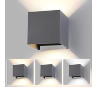 LED 15W Applique Murale Exterieur Interieur Lumière Réglable 3 Couleurs IP65 Étanche Lampe murale extérieures Moderne Applique carrée en aluminium Réglage de l'angle d'éclairage 11CM Gris Foncé