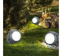 SET de 3 spots de jardin solaires LED, éclairage extérieur auto-chargeant en pierre design solaire