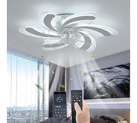 LED 50W Ventilateur de plafond avec éclairage, Moderne Silence Ventilateur de plafond avec lampe pour le salon Salle à manger Chambre à coucher Cuisine, Réglable 6 vitesses, Blanc 65CM
