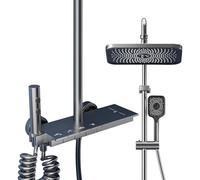 LED Affichage Numérique Colonne De Douche Thermostatique, 80-120cm Barre De Douche Hauteur RéGlable, Colonne De Douche Avec Tete De Douche 20 * 30cm, 3 Mitigeur Douche Avec éTagèRe (A)