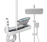 LED Affichage Numérique Colonne De Douche Thermostatique, 80-120cm Barre De Douche Hauteur RéGlable, Colonne De Douche Avec Tete De Douche 20 * 30cm, 3 Mitigeur Douche Avec éTagèRe (C)