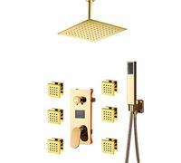 LED Affichage numérique, en Or mélangeur Ensemble Plafond monté Robinet Salle Bain avec Pomme Douche à Main, Jets de carrosserie, 12 Pouces